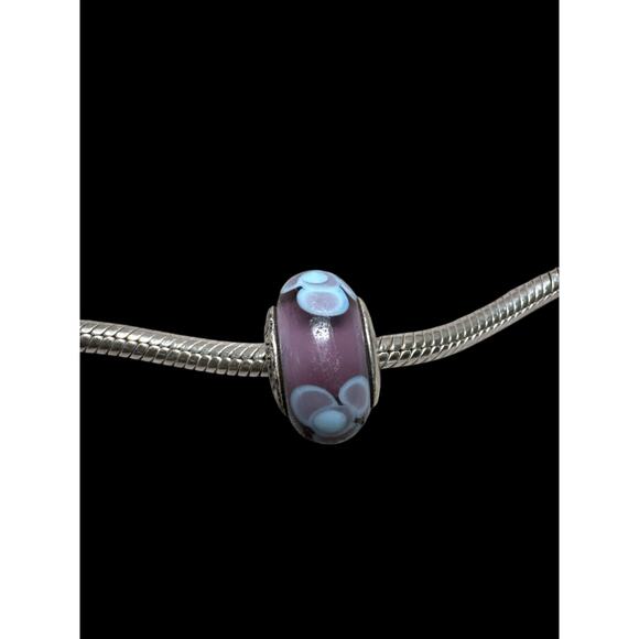 Authentic Pandora purple flower Murano glass bead charm - Picture 2 of 2